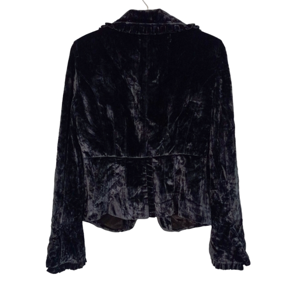Bebe Crushed Velvet Ruffle Trim Blazer Jacket | US 6 - Picture 2 of 7
